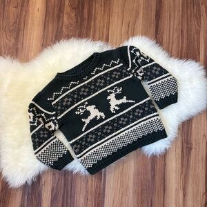 Vintage Baby Gap Green White Reindeer Knit Sweater • Size 3